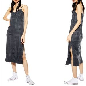 Topshop Check Denim Midi Dress